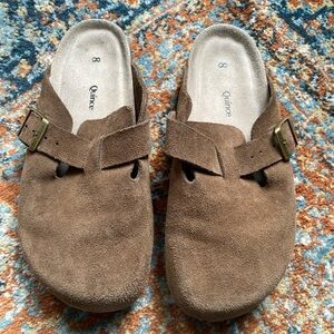 Quince Brown Suede Clogs with Buckle